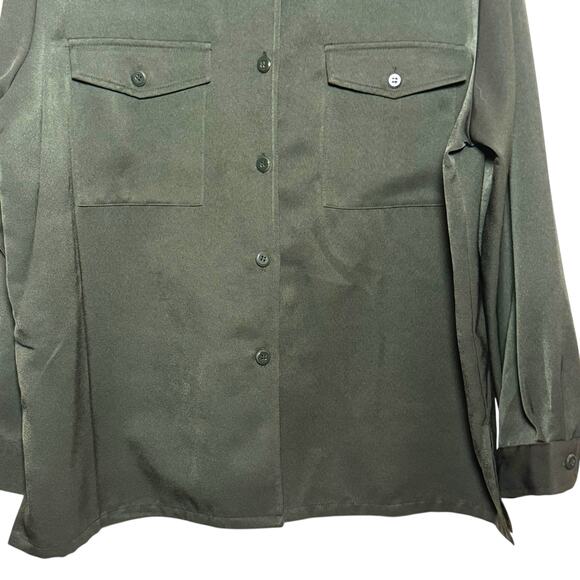 Vintage Jantzen Classics Army Green Size XL Button Down Shirt with Shoulder Pads - Picture 3 of 5